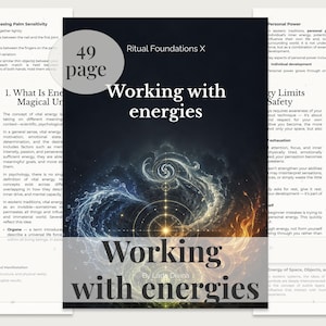 Può includere: Un libro intitolato "Working with energies" con una copertina blu scuro e oro. Il libro ha 49 pagine e include testo sull'energia, il potere personale e la sicurezza. Il libro fa parte della serie "Ritual Foundations X".