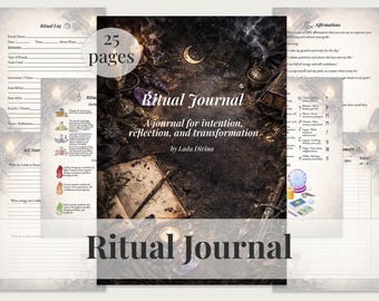 Utskrivbar häxritualjournal – Månfasspårare, skuggarbetsbok, trollformelplanerare PDF A4