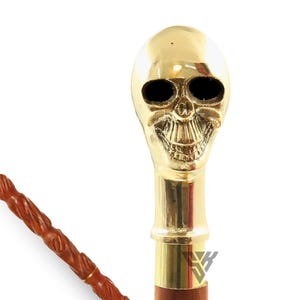 SK LUUYER Skull Handle Brass Walking Stick – Gothic Cane for Men – 38” Handcrafted Wooden Cane – Halloween Cosplay & Gift for Him