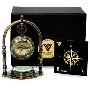 SKLUUYER  Brass Desk Clock with Built- In Compass- Personalized Home Decor Unique & Collectible For  Room, Anniversary Gift, Birthday Gift