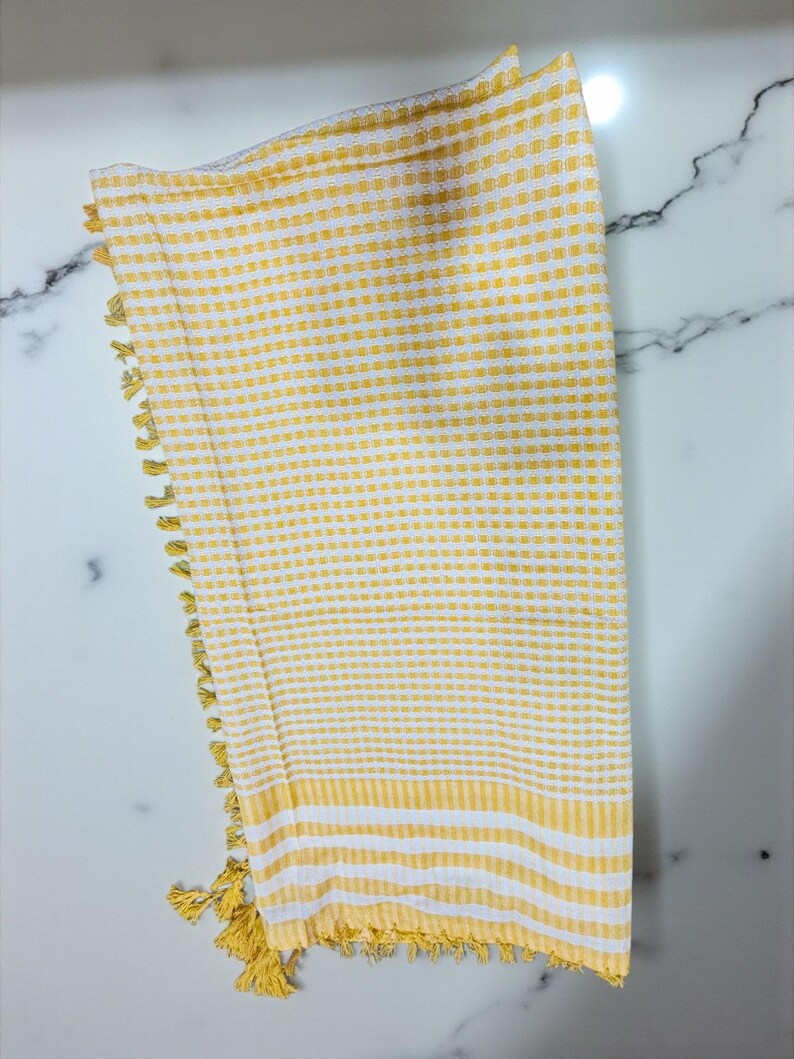 Yellow Palestine Keffiyeh Scarf: Traditional Arab Shemagh With Tassels ...