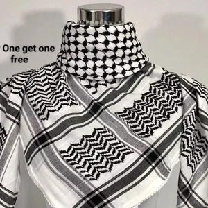 SK LUUYER Palestinian White & Black Keffiyeh Shemagh- Traditional Arabic Head Scarf - Palestinian khufiya with Tassels