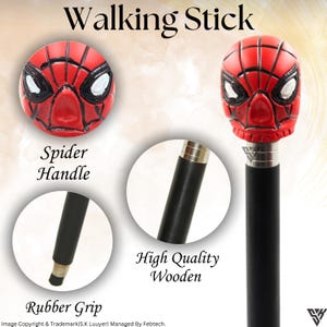 SK LUUYER  Spiderman Handle Walking Cane for Men and Women Black Wooden Walking Stick foldable Style Fancy Cane
