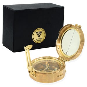 SK LUUYER Antique Brass Brunton Compass | Surveyor&#39;s Field Compass | Vintage Nautical Gift | Sighting Mirror | Liquid-Filled Dial