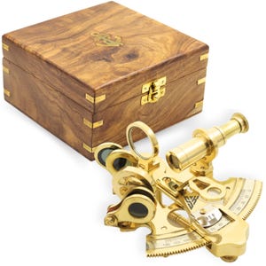 SK LUUYER Antique Brass Sextant in Wooden Box - Maritime Gift Collectible