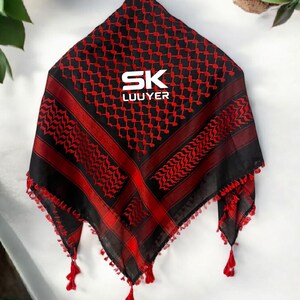 Palestinian Keffiyeh Scarf: Black & Blue Cotton Shemagh with Tassels