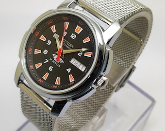 Orologio da polso da uomo Citizen automatico ricondizionato con quadrante marrone, meccanico vintage, 36 mm, 21 rubini