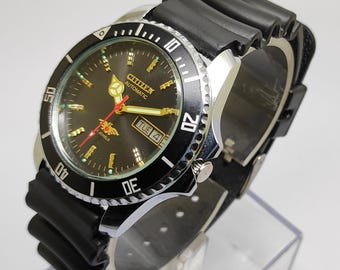 Reloj de buceo automático Citizen para hombre, 21 joyas, esfera negra, 36 mm, estilo vintage, reacondicionado.