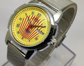 Orologio da uomo Citizen automatico ricondizionato con quadrante giallo e numeri romani blu, vintage, 36 mm
