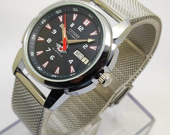 Refurbished Citizen Automatic Men’s Watch Black Dial 21 Jewels Vintage Mechanical 36mm Mesh Strap