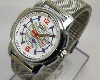 Orologio da uomo Citizen automatico ricondizionato con quadrante bianco, 21 rubini, meccanico vintage, cinturino in maglia milanese da 36 mm