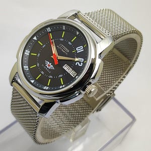 Restaurerad Citizen automatisk herrklocka med blå urtavla, 21 juveler, självuppdragande, 36 mm rostfritt stål