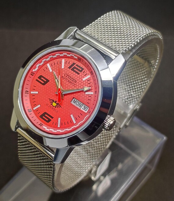 Refurbished Citizen Automatic Men’s Watch 21 Jewels Red Dial 36mm Vintage Mechanical