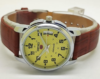 Refurbished Seiko 5 Automatic Men’s Watch Yellow Textured Dial Japanese Mechanical 36mm
