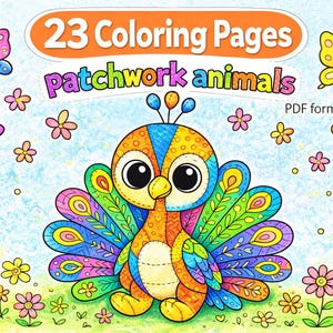 Patchworktiere Ausmalbuch - 23 süsse Seiten | A4 Digitaler Download PDF| Kinder & Erwachsene Ausmalbilder zum Ausdrucken
