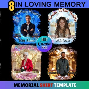 In Loving Memory Tshirt EditableTemplate, In Loving Memory Family Funeral Shirt RIP Templates,  Celebration of Life Tshirt Heaven Background