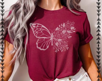 Butterfly Floral Graphic Tee: Boho Cottagecore Bella Canvas Shirt