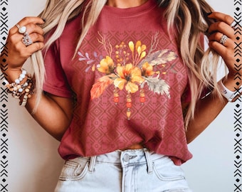 Pumpkin Floral Graphic Tee: Comfort Colors Fall Fashion