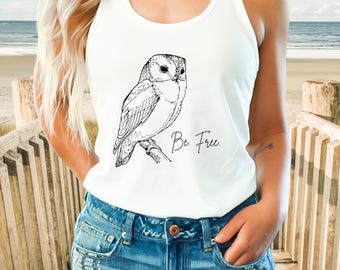 Be Free Owl Racerback Tank Top: Bohemian Activewear