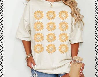 Sunflower Skull Graphic Tee: Comfort Colors Halloween Shirt