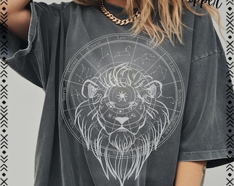 Comfort Colors Zodiac Lion Graphic Tee, Astrology Horoscope Designs, Bohemian Style, Celestial Vibes