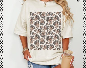 Comfort Colors Floral Skull Shirt: Gothic Boho Halloween Tee