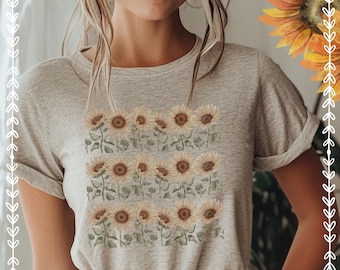 Retro Sunflower Graphic Tee: Bella Canvas 3001, Cottagecore Style