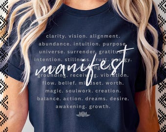 Manifest Word Cloud T-Shirt: Boho Spiritual Graphic Tee