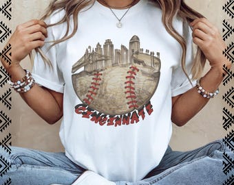 Cincinnati Reds Shirt | Hand Drawn Baseball Tee | Cincinnati Skyline Shirt | Baseball Mom Shirt | Game Day Outfit | Reds Fan Gift