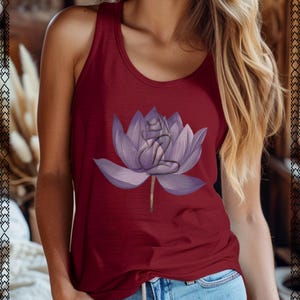 Boho Lotus Flower Racerback Tank, Zen Yoga Meditation Shirt, Wild & Free Spiritual Women&#39;s Workout Tank Top, Mindful Boho Tee