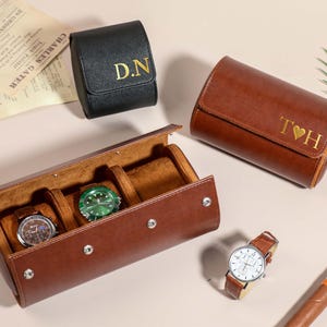 Personalized Leather Watch Box, Vegan Leather Watch Box, Watch Roll for 3 Watches, Wedding groomsmen gift, Watch travel case, Birthday gifts