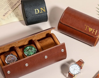 Scatola porta orologi in pelle personalizzata, scatola porta orologi in pelle vegana, porta orologi per 3 orologi, regalo per sposo, custodia da viaggio per orologi, regali di compleanno