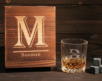 Personalized Whiskey Glass Set with Wooden Box, Groomsmen Gift, Best Man Gift, Groomsman Proposal, Boyfriend Gift, Gifts for Men, Christmas
