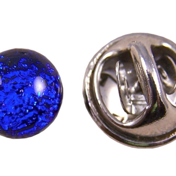 Dichroic Glass Tiny Tie Tack - Cobalt Blue Sapphire Fused Glass - 1/4" 8mm - Scarf Pin Flair for Suspenders Hat or Coat