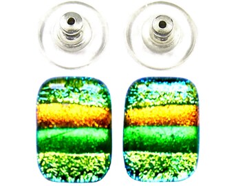 Dichroic Glass Hair Clip 12 12mm Blue Cobalt Green Teal Verdigris Purple Geometric Patterned Patchwork Round Fused Glass Metal Snap Clip