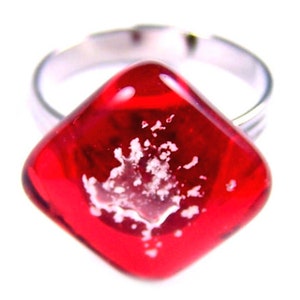 Memorial Ring / Pet Cremation Ashes Jewelry - Stained Glass Jewelry - Custom Made - Ruby Red Scarlett Crimson / Color & Size Options