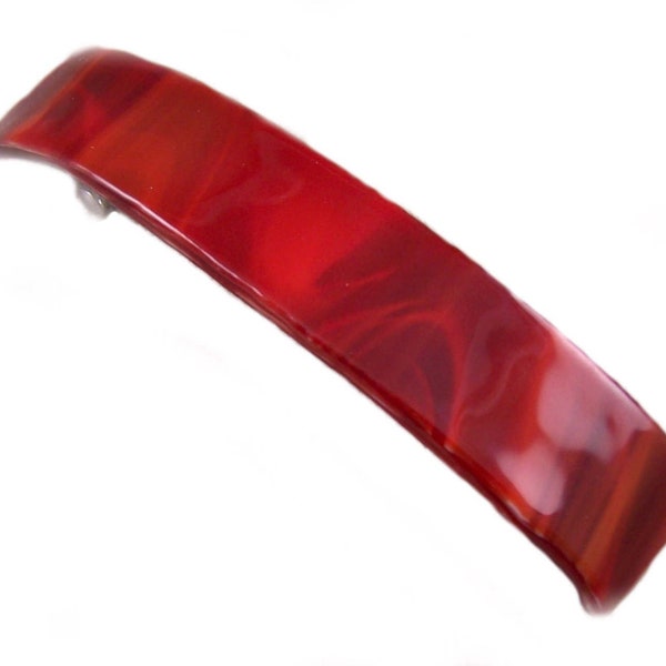 Tiffany Glass Barrette - 3.5" 90mm Large - Crimson Ruby Hot Tomato Red Garnet Striped Swirl Stained Glass Hair Clip Slide Hair Accessories