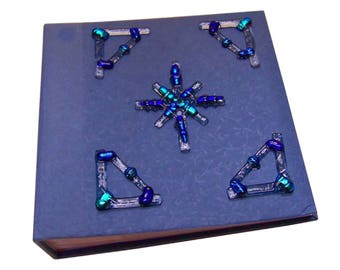 Bethlehem Star Photo Album - Dichroic Fused Glass Teal Cobalt Cornflower Blue Decor Ornate