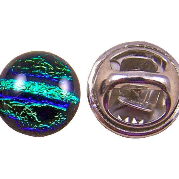 Dichroic Glass Tiny Tie Tack Pinch Pin - 1/4" 7mm - Verdigris Green Teal Reed Striped Fused Glass Scarf Pin Flair for Suspenders Hat Coat