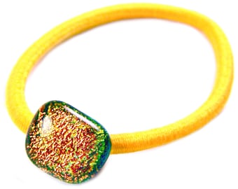 Élastique pour queue de cheval en verre dichroïque - Point rond jaune cuivré et doré - 1/2" 12 mm - Petit accessoire pour cheveux