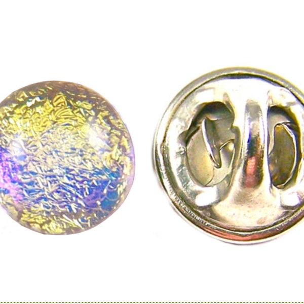 Dichroic Glass Tie Tack - 1/4" 8mm Tiny - Clear Golden Yellow Gold - Fused Glass Round Dichro Pinch Pin for Hat or Suspenders