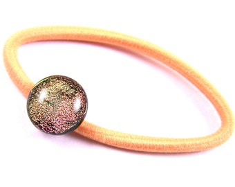 Dichroic Glass Ponytail Holder Rubber Band Elastic - Peach Salmon Pink Orange Round - 1/2" 12mm - Pony Tail Hair Rubberband Hair Accessory