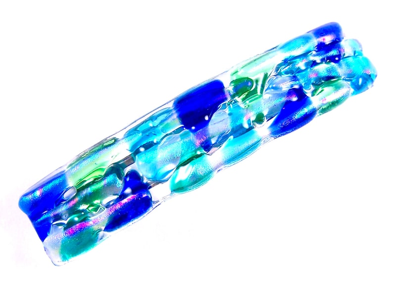 Transparent Iridescent Green Teal Pink Cobalt Blue Turquoise Stained Glass Chunky Rock Candy Large 3.5 90mm Dichroic Glass Barrette