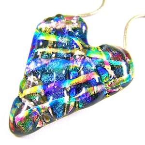 Dichroic Glass Pet Ashes Cremation Jewelry - Heart Tie Dye Gold Pink Blue Rainbow Fused Glass Memorial Pendant Custom Made Memorial Keepsake