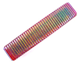Dichroic Barrette GLASS - Large Clear Gold Yellow Blue Green Striped Textured Ripple Scarlet Red Ruby Stained Glass Slide Clip 3.5" / 90mm