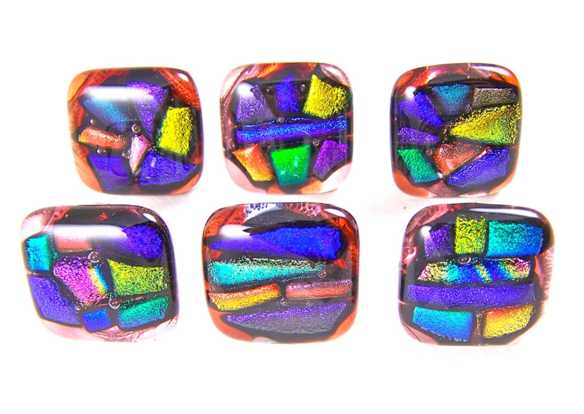 Rainbow Red Pink Orange Cobalt Blue Purple Green Smooth Shards Fused Glass Dichroic Glass Knobs Custom Made Abstract Confetti Mosaic Cabinet or Drawer Pull Handle 1 / 30mm 