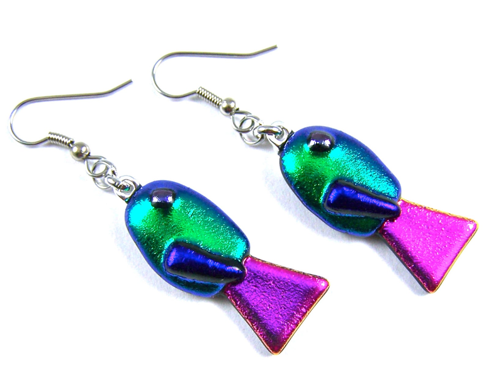 Glass FISH Dangle Earrings Green Blue Purple Pink Magenta Etsy
