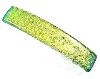 Dichroic Glass Barrette - Large 3.5"  90mm - Golden Gold Yellow Plain One Color Smooth Brass Metallic Iridescent Slide Clip Hair Accessories