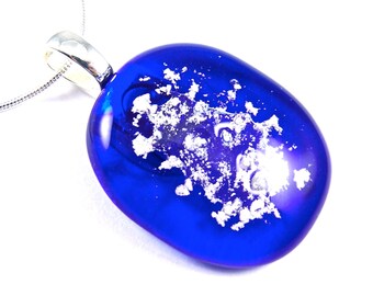 Pet Cremation Jewelry Pendant - Cobalt Blue Oval Round Stained Glass Fused Glass - Custom Made - Varied Sized 12mm 20mm 25mm Blue Red Green