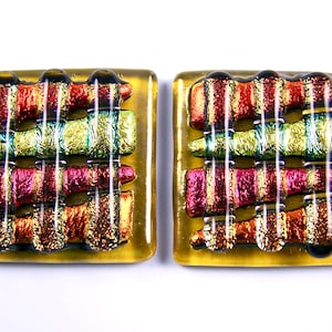 Dichroic Glass Knob Drawer Pull Handle Kitchen Bath - Chunky Stripes Gold Amber Yellow Copper Orange Rust Stained Glass Custom Handcrafted